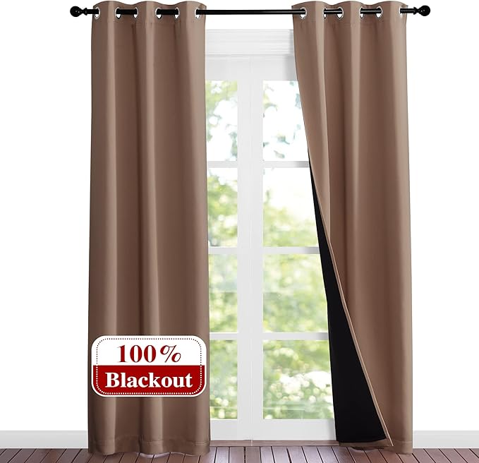 NICETOWN Living Room Completely Shaded Draperies, Privacy Protection & Noise Reducing Ring Top Drapes, Black Lined Insulated Window Treatment Curtain Panels(Cappuccino, 2 Pieces, W37 x L84) - Image 2