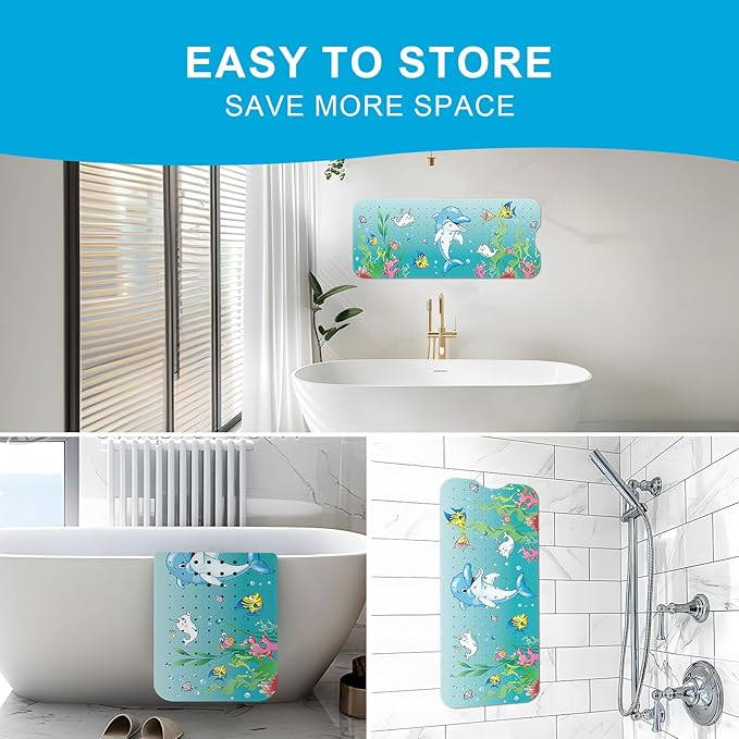 XIYUNTE Baby Bath Mat for Tub Non Slip Kids Bath Mat - 40''x16'' Extra Long Cartoon Bathtub Mat Non Slip Kids Shower Mat Eco-Friendly Toddler Bath Mats with Suction Cups, Machine Washable - Image 6