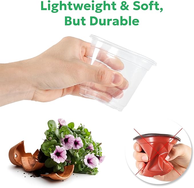 30 Packs 5 Inch Reinforced Clear Nursery Pots with Drainage Holes, Transparent Plastic Plant Pot Seedling Planter for Vegetable Propagation, Root Cutting, Seed Starting - Image 4