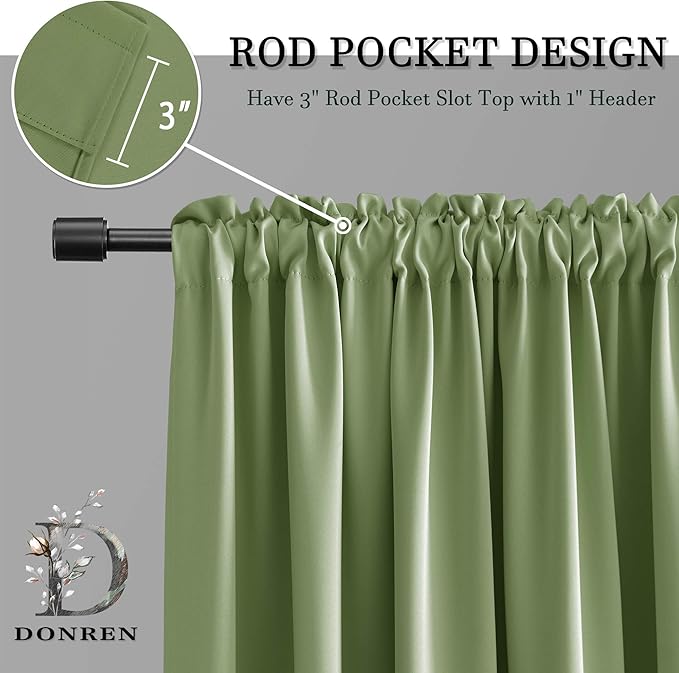DONREN Sage Green Blackout Curtains - 90 Inches Long Thermal Insulated Room Darkening Curtains for Bedroom (Set of 2 Panels,52 Inch Width) - Image 4