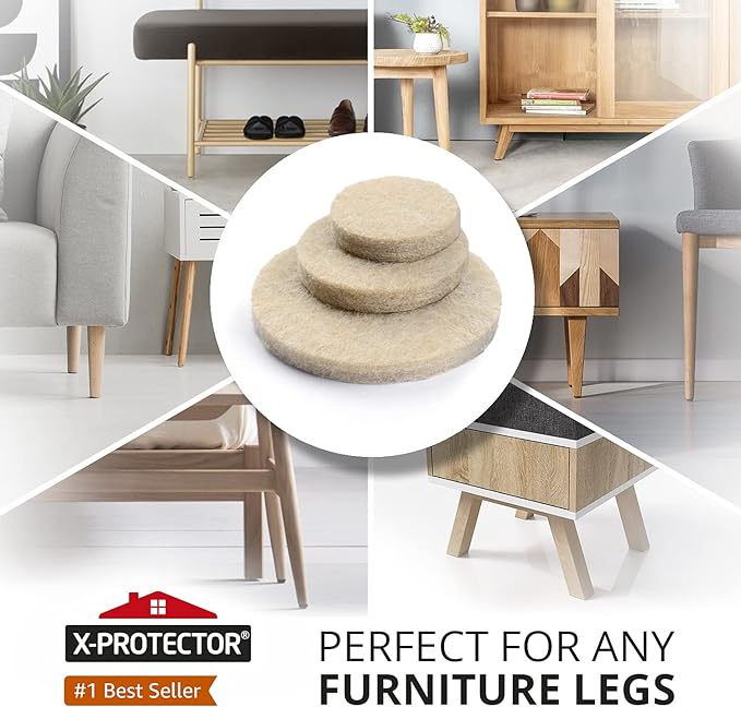 Best Felt Furniture Pads X-PROTECTOR - 48 Premium Chair Felt Pads Floor Protector for Furniture Feet Wood Hardwood Floors - Protect Your Hard Floors! (Beige) - Image 2