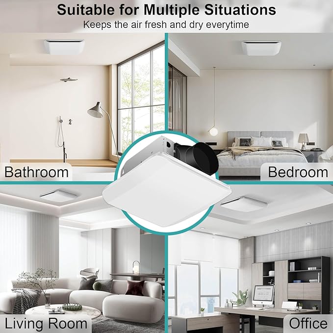 Bathroom Exhaust Fan Ceiling Mount 110CFM, Quiet Ventilation Fan 1.5 Sones with Hidden Grille Cover & Metal Motor, 4-inch Duct Household Extractor, Ideal for Bathroom Remodeling (White) - Image 5