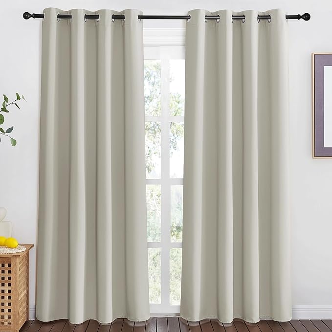 NICETOWN Blackout Natural Curtain for Living Room - Grommet Thermal Insulated Solid Room Darkening Thermal Curtain Drape Sound Reducing for Bedroom (1 Panel, W46 x L80) - Image 2