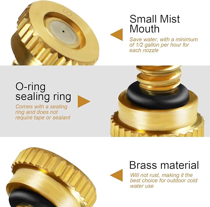 KUWAN 30pcs Brass Misting Nozzles for Cooling System 0.03" (0.8 mm) 10/24 UNC Garden (0.03) - Image 3