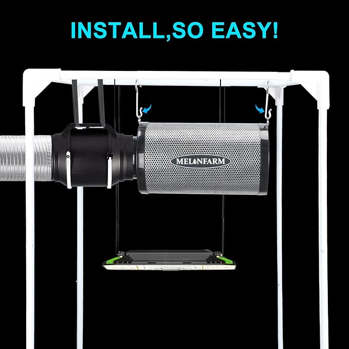 MELONFARM Air Filtration Kit 4", Built-in 14cm Fan Low Nois Carbon Filter with 12-Speed Controller, 8' Ducting & 6" Vent Cover, Cooling & Ventilation System for Grow Tents, Indoor Gardening 4" x 11" - Image 7
