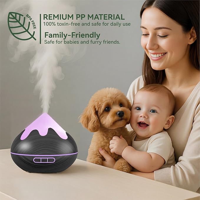 500ML Essential Oil Diffuser, Aromatherapy Diffuser with Remote Control, Multifunctional Air Diffusers for Home Office Room, Fragrance Aroma Diffuser with 7 Color LED & 2 Mist Mode, Black - Image 8