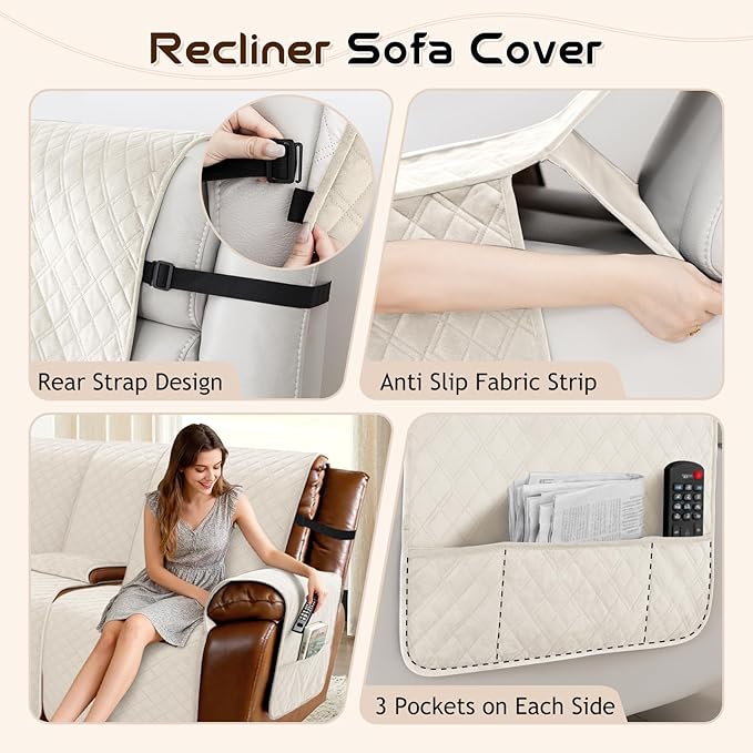 Arfntevss Waterproof Recliner Sectional Couch Covers for Reclining L Shape Sofa Cover Non Slip Washable L Shaped Slipcover Sets for Dog Furniture Protector (5 Seat with 2 Console Cover, Beige) - Image 4