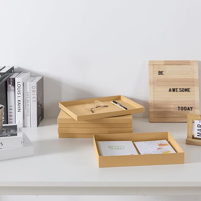Soul & Lane Document Storage Boxes - Set of 3 (13.2" x 9.8" x 1.8"), Versatile Photo & Craft Organizer for Home Office, Stackable Cardboard Storage for Letters, Papers, Files & Memorabilia, Kraft - Image 5