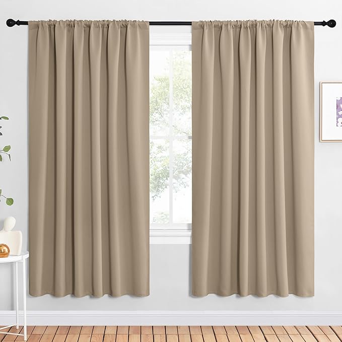 NICETOWN 2 Panels Blackout Curtains, Rod Pocket Window Curtains Room Darkning Drapes for Bedroom/Living Room, Thermal Insulated Solid Draperies for Home Office/Study, 62 by 72-Inch, Soft Taupe by NICETOWN