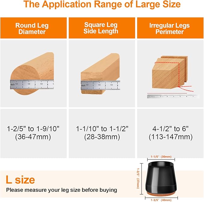 36Pcs Black Silicone Chair Leg Floor Protectors,Floor Protectors for Chairs,Rubber Chair Leg Protectors for Hardwood Floors,Chair Leg Caps Chair Leg Covers for Wooden Floors(Black, Large) - Image 4
