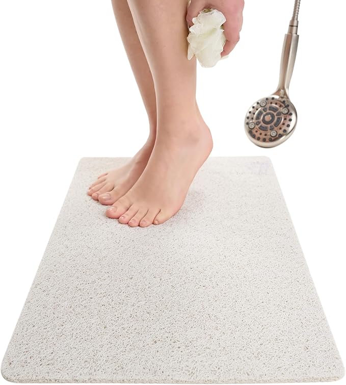 ENKOSI Loofah Non-Slip Shower and Bath Mat - Soft Cushioned Comfort - No Suction Cups for Smooth or Textured Tubs - Fast Draining - Safety for Bathroom, Family, Kids, and Elderly (24x16 White) by ENKOSI