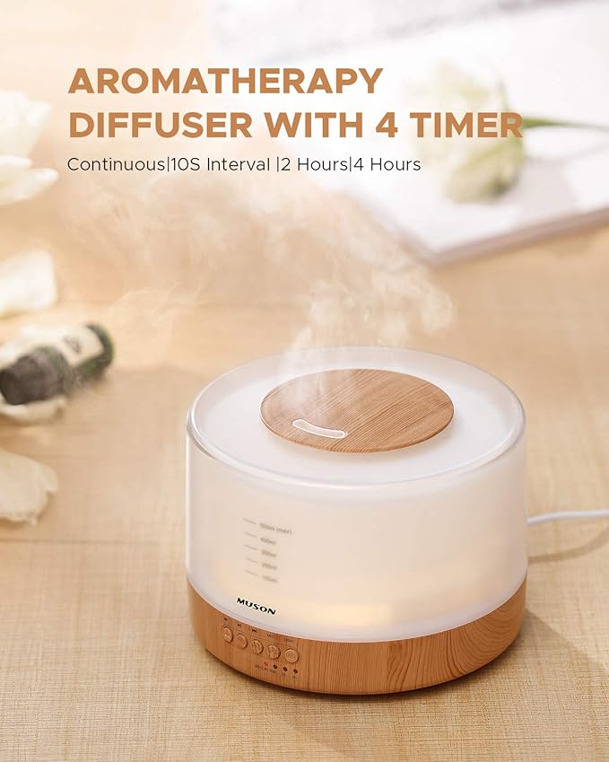 muson Essential Oil Diffuser Sound Machine Combo Diffuser for Aromatherapy Fragrant Oil Cool Mist Humidifier with Natural Sound Music & Warm Night Light, Auto Shutoff, White - Image 3