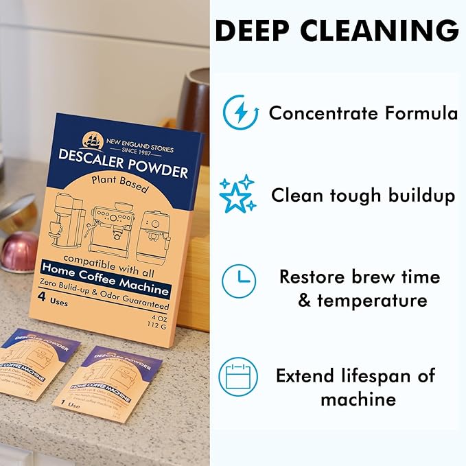 Descaling Powder Solution (4 Uses) Removes Scale and Build-Up, Automatic Coffee Pots & Makers & Espresso Machines Descaler, Compatible with Keurig Breville Nespresso Delonghi Ninja - Image 2
