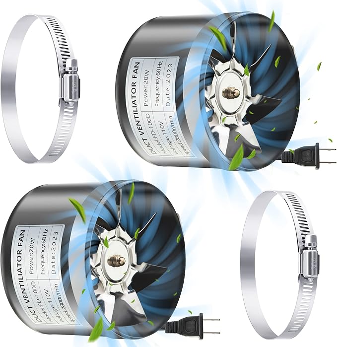 Dreyoo 2 Pack 4 Inch Inline Duct Fans with Duct Clamps, 110 CFM Ventilation Exhaust Fans HVAC Vent Blowers for Grow Tent, Mini Greenhouse, Basement, Hydroponic, Bathroom, Low Noise, Black - Image 7