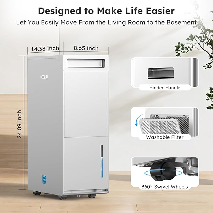 5000 Sq.Ft Energy Star Most Efficient 2024 Dehumidifier with Pump,DECIUU Max 100 Pint Dehumidifier for Basement with Drain Hose,Intelligent Humidity Control for Home Bathroom Garage - Image 7