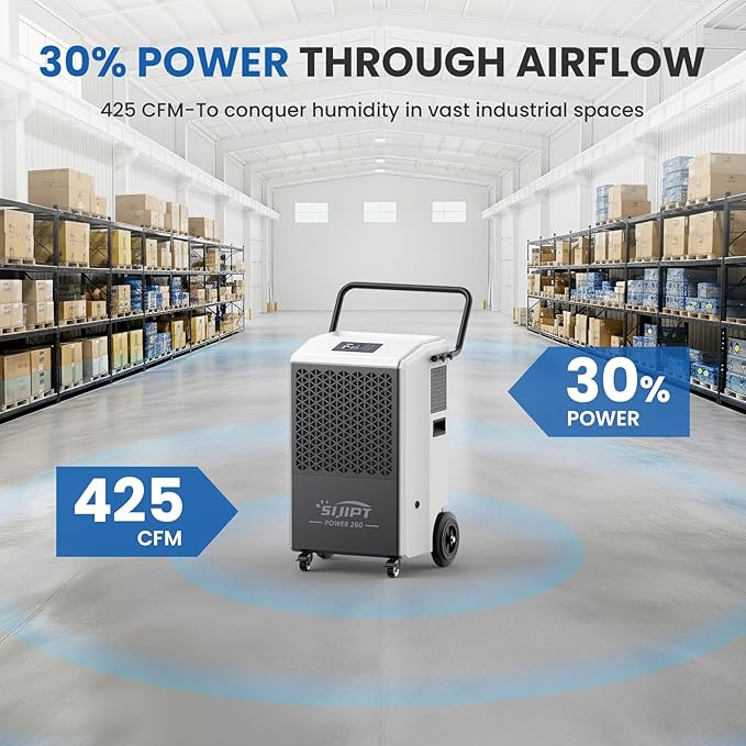 Commercial Dehumidifier with Pump, 260 Pints Industrial Dehumidifier for Basements, Industrial or Commercial Spaces, and Flood Restoration up to 8,500 Sq Ft with Auto Defrost - Image 4