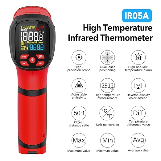 -40℉~2912℉ MESTEK Infrared Thermometer High Temperature Gun,50:1 Dual Laser Thermometer/K-Probe 14°F - 932°F, Digital Laser IR Temp Gun for Cooking,Pizza Oven, Engine, Kiln, Forging, Industrial Use ﻿ - Image 2