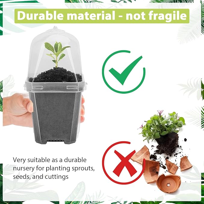 Hyuetrsa 30 Sets Plant Nursery Pots with Humidity Domes, 3" Plastic Gardening Pot with 30 Pcs Labels, Clear Seed Starting Pot Planter Containers with Drain Holes for Seedlings Vegetables Succulents - Image 4