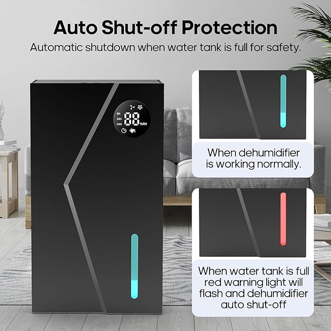 Dehumidifier, Dehumidifiers for Home(1000sq.ft), 98 OZ Water Tank, Dehumidifier Washable Air Filter, Dehumidifiers for Basement Bedroom Bathroom, Auto Shut Off, Timer Setting - Image 6