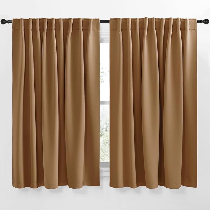 NICETOWN Blackout Curtain Panels Window Draperies - (Gold Brown Color) 62x63 inch, 2 Pieces, Insulating Room Darkening Blackout Drapes for Doorway Shower Bathroom Laundry Room Bifold Door by NICETOWN