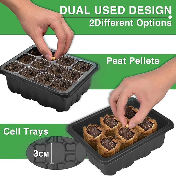 YAUNGEL Seed Starter Tray with Grow Light, 4 Pack Seed Starter Kit with Timing Controller Adjustable Brightness, Thicken Seedling Starter Trays with Humidity Domes Heightened Lids, Black - Image 5