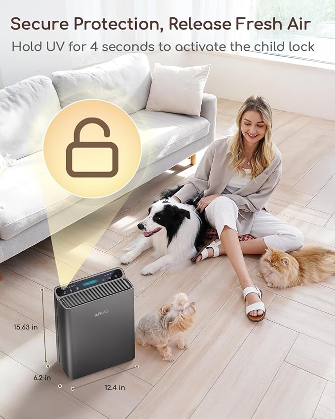 Afloia Air Purifier for Home Large Room Bedroom Up to 2000Ft² with PM2.5 Air Quality Monitor Smart Auto Mode, Washable Pre Filter Cleaner for Pet, Grey - Image 8