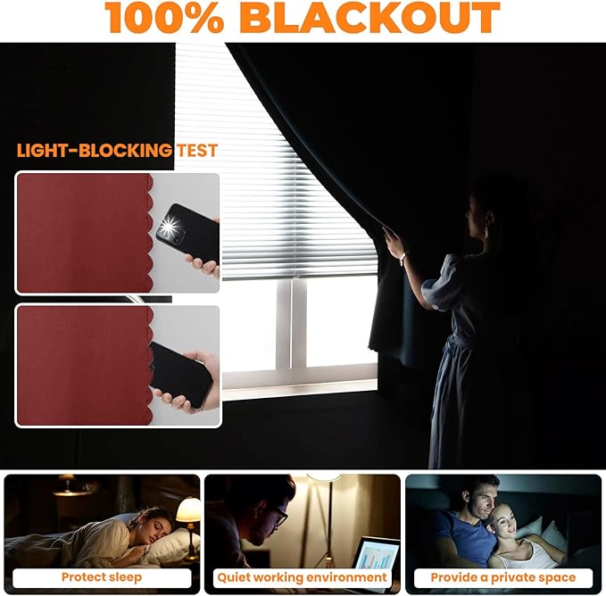Adhesive Curtain 100% Blackout No-Drill Easy Install for Bedroom Blinds Light Blocking (Burgundy-47 W x 72" L-1P) - Image 3