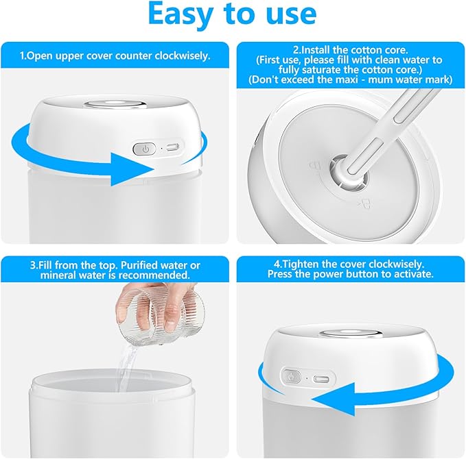 FUWANG Portable Mini Humidifier, 650ml Small Cool Mist Humidifier, USB Personal Desktop Humidifiers for Bedroom Travel Office Home Car Indoor Plants, 2 Mist Modes Quiet, Auto Shut-Off, White - Image 7
