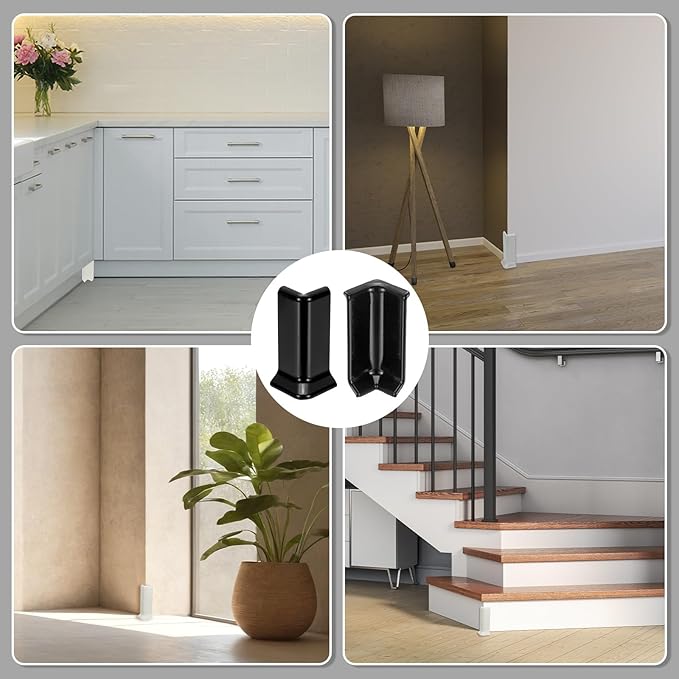uxcell Self Adhesive Baseboard Corner Blocks, 3.23 Inch Wall Edge Corner Protector 2 Inside + 2 Outside Corners-Connector for Wall Floor Furniture Edge(Black) - Image 7