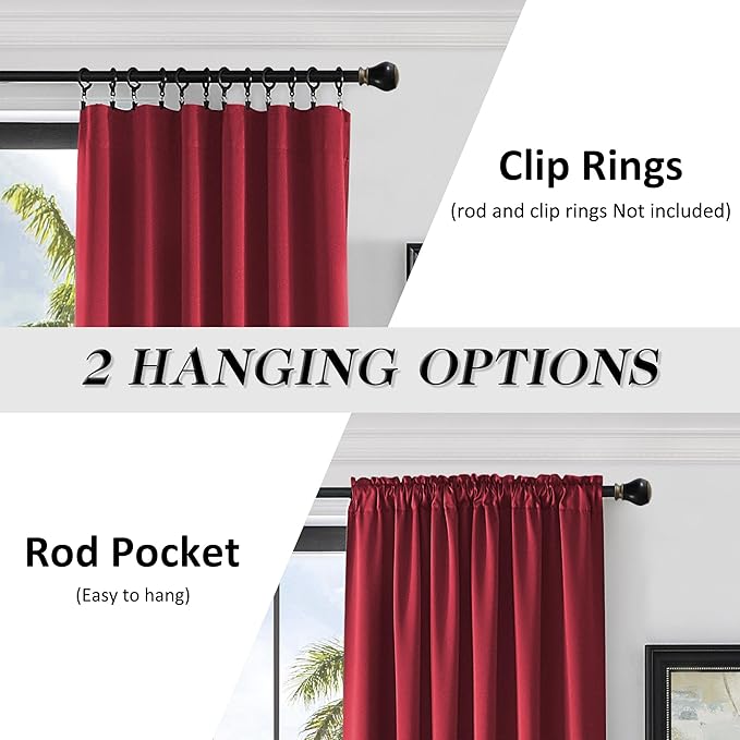 DONREN Backdrop 5FT x 8FT Curtains for Parties-Home Decoration Thermal Insulated Rod Pocket Blackout Draperies/Drapes for Bedroom (2 Panels, 60 inches x 96 inches, Red) - Image 3
