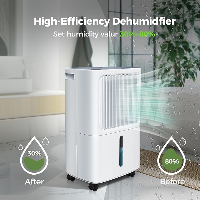 2,500 Sq.Ft Dehumidifier for Basement with Drain Hose, MAX 34 Pint Dehumidifiers for Home with 3 Modes, Smart Humidity Control & Display, 24HR Timer, Auto Defrost for Large Room, Bathroom,Bedroom - Image 4