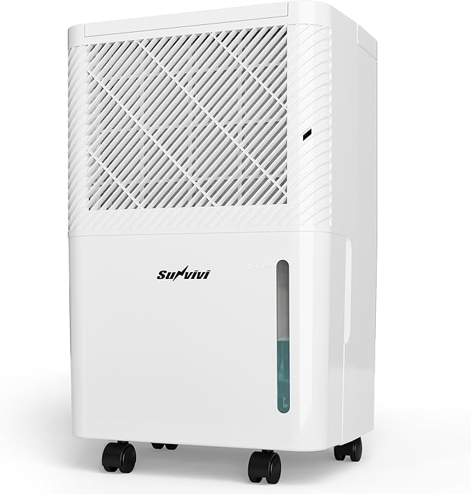 Sunvivi 22 Pints Dehumidifier for Home, 1500 Sq.Ft Dehumidifiers with 71OZ Water Tank, Drain Hose for Basement, Bedroom, Bathroom, RV, Garage, Living room, 360° Rotatable Wheels, 24H Timer, White by WeGetLife
