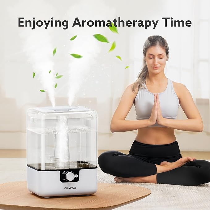 CHIVALZ Humidifiers for Bedroom Large Room Home, 6L Cool Mist Humidifier for Baby and Plant, Oil Diffuser, Top Fill Humidifier with Night Light, Quiet 23dB, Up to 26H, White 1Pack - Image 4