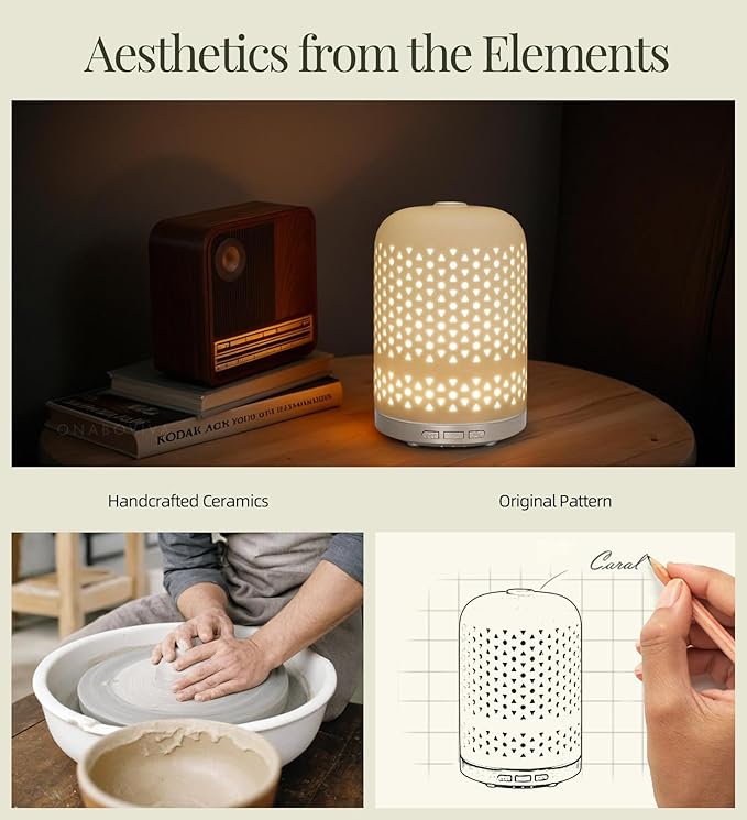 Essential Oil Diffuser – 2.4MHz Ultrasonic Aromatherapy Diffuser, Health Night Light, Timer & Auto Shut-Off, BPA-Free, 120ml Ceramic Scent Diffuser for Home,Yoga, Spa, Meditation, Hotel - Image 5