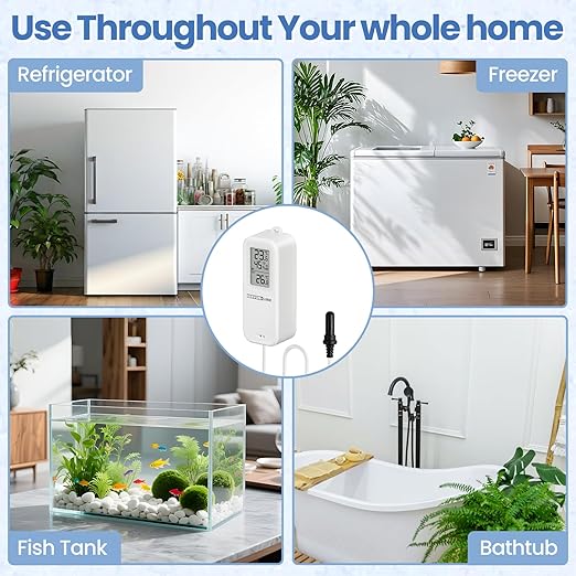 WiFi Refrigerator Thermometer Hygrometer with Alarm, Freezer Temperature with Probe, Wireless Digital Fridge Thermometer Humidity Sensor, Free Data Export for Home Kitchen Fridge Tub (with Battery) - Image 9