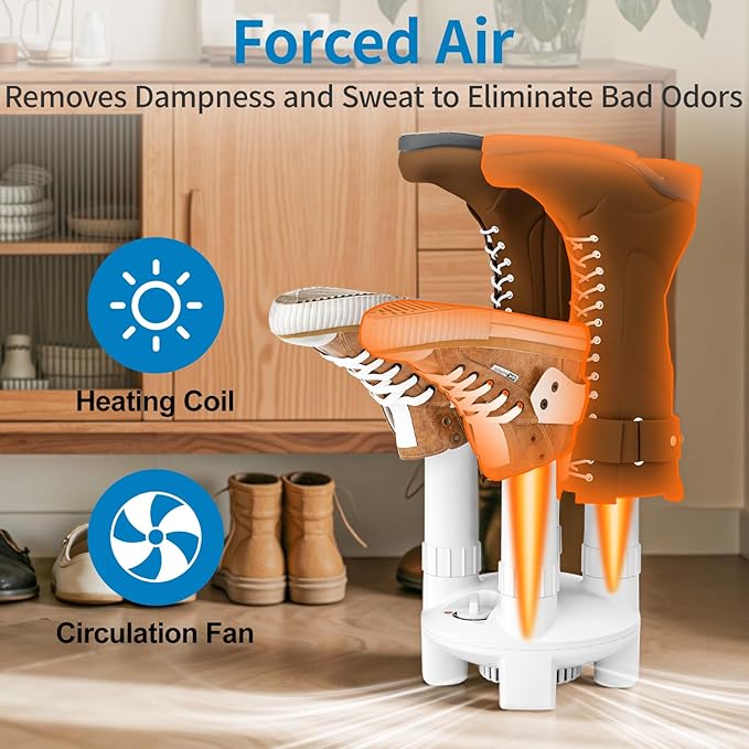 Boot Dryer, Shoe Dryer and Glove Dryer with Timer and Fan, White - Image 5