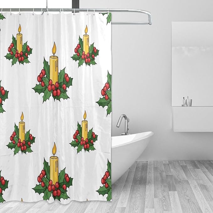 Christmas Candle Yellow Shower Curtain Liner 72×72 inch for Bathroom Curtain Anti Mold Shower Curtain with Hooks Bathroom Accessories by Unknown