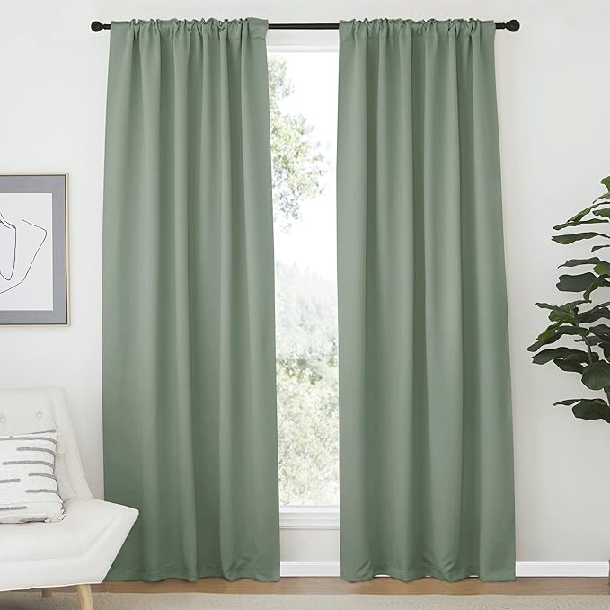NICETOWN Window Treatment Blackout Window Blinds - (Greyish Green Color) 52x72 inch, 1 Pair, Back Tab/Rod Pocket Blackout Draperies for Bedroom - Image 2