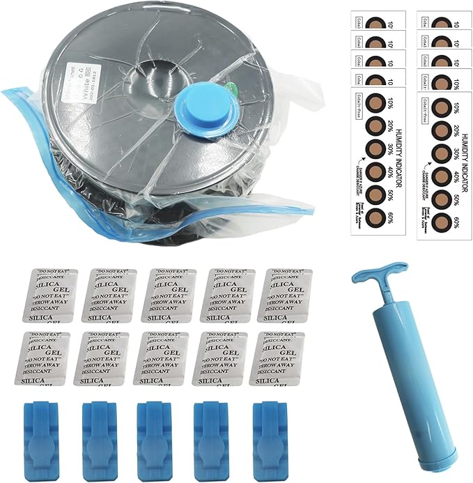 Filament Storage Bag kit 36 pcs,1 Bag Store 2 Spool Total 20, Box 10 Bags/Desiccant/Clip/Humidity Indicator Card/Hand Pump, Vaccum Seal PLA Storage Rack or Using After Filament Dryer Box - Image 3