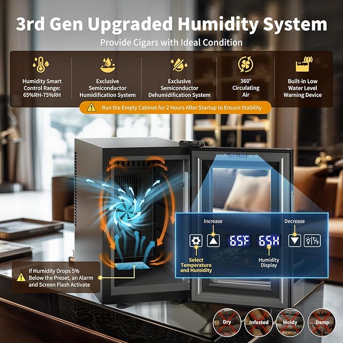 NEEDONE 16L Pro 1S Electric Cigar Humidor, Smart Humidity & Temp Quiet Control, Holds 100 Counts, Thermostatic Cabinet w/Spanish Cedar Wood Shelves & Drawer, Digital Hygrometer, Gifts for Men - Image 2