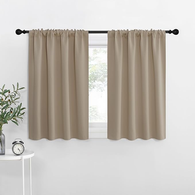 NICETOWN RV Blackout Curtains for Camper Windows, Taupe, 34" x 36", Set of 2, Kitchen Curtains, Short Blackout Drapes, Thermal Insulated Rod Pocket Window Treatment Draperies for Nursery by NICETOWN