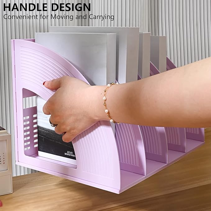 SAYEEC Sturdy Magazine Holder 4 Compartments Plastic Desktop File Organizer File Dividers Office Organizer Storage Document Magaizne Rack Display Box (Purple) - Image 3