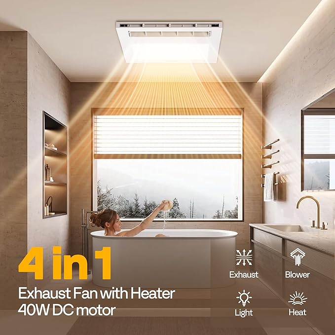 VIVOHOME Bathroom Exhaust Fan with 1800W PTC Heater, Humidity Sensor & LED Light, Ceiling Mount Ventilation Fan, 160 CFM DC Motor, 3 Color Temperatures, Remote Control, Oscillating Louver - Image 2