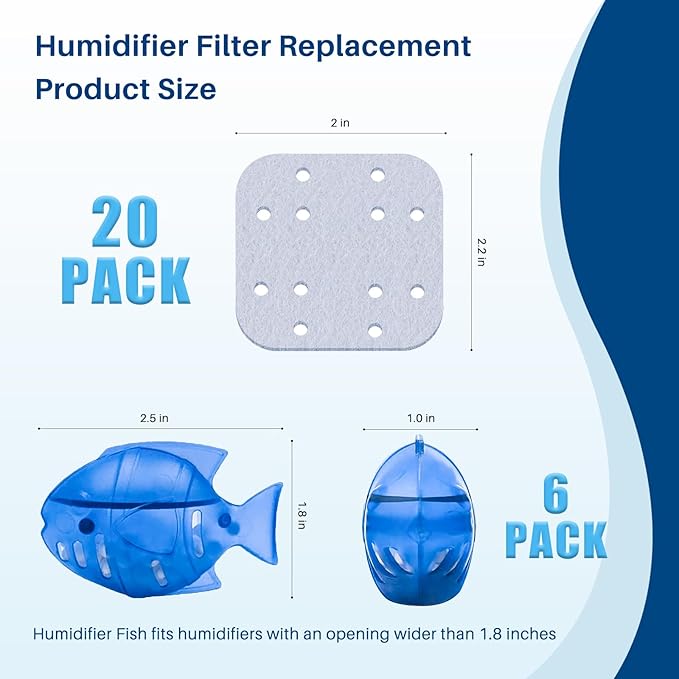 Humidifier Filter Replacement for LEVOIT, Mineral Absorption Pad Compatible with LV600S, LV600HH, OasisMist450S, Capture Particles in Tank to Improve Humidification- 20 Filters and 6 Humidifier Fishs - Image 7