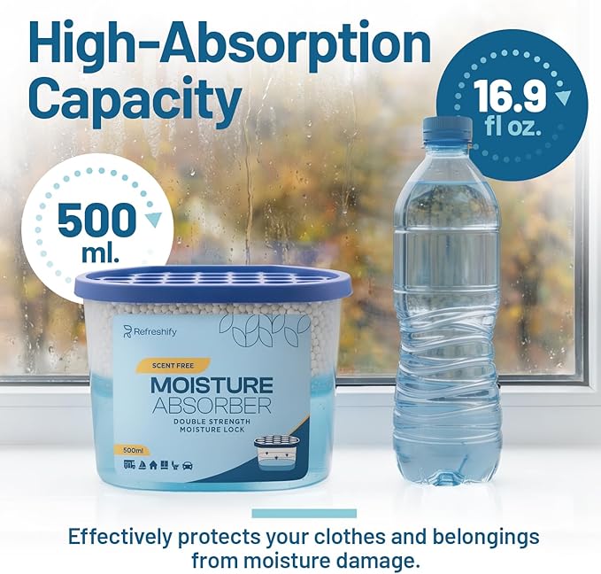 Premium Moisture Absorbers and Dehumidifier Tubs – High-Efficiency Closet Dehumidifier and Dehumidifier for Car, Odor Control Fragrance Free, 6 Pack, 7.5 Oz - Image 5