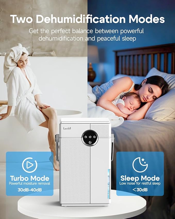 Small Dehumidifier with Drain Hose, Portable Dehumidifier for Bathroom, 118oz Dehumidifiers for Home 800 sq ft with 7 Colorful Light, Quiet Dehumidifiers for Bedroom RV Closet Basement,White - Image 5