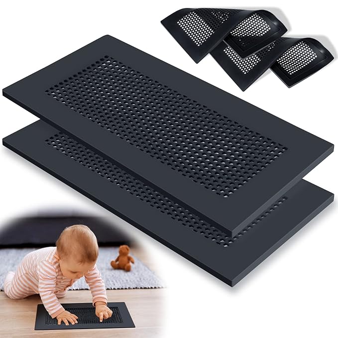 Orzbow Baby Proofing Soft Silicone Vent Cover for Home Wall/Ceiling/Floor Register of Width 5.3" to 5.9", Length 11.3" to 11.9", Child Proof Floor Air Vent Deflector Cover, Easy Install, Black, 2 Pack by Orzbow-MakeParentingEasier