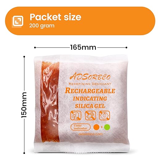 Adsorbco Rechargeable 200 Gram 2 Packs Desiccant, Indicating Silica Gel Packets, Moisture Absorbers for Storage, Gun Safe Dehumidifiers - Image 2