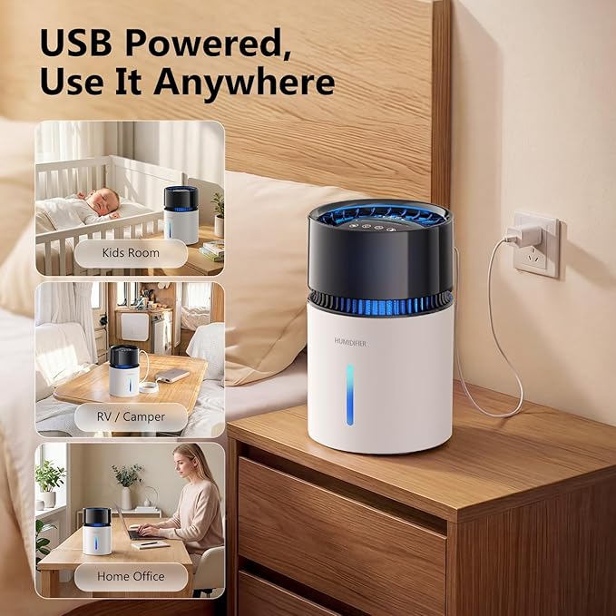 3L Mist-Free Evaporative Humidifier for Bedroom, Top Fill Humidifier Work with Tap Water, Touch Control,USB Powered, Sleep Mode, Night Light,1–8H Timer, Easy-Clean Design for Home Office - Image 8