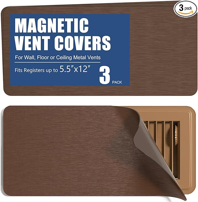 BEWAVE High Strength Magnetic Vent Covers for Home Ceiling, Metallic Air Vent Covers for Floor, Wall, Ceiling Steel Registers, RV, HVAC and AC, 5.5" x 12", Set of 3 by BEWAVE